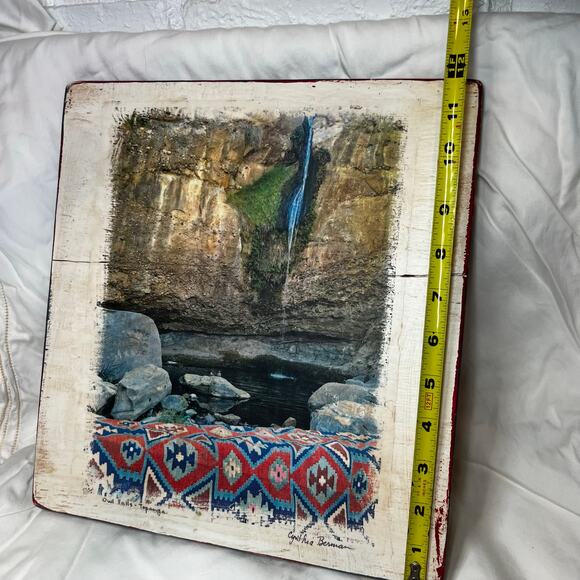 Decoupage Wall Art Landscape Waterfall Afghan Tribal Artist Signed Minimalistic - Picture 7 of 7